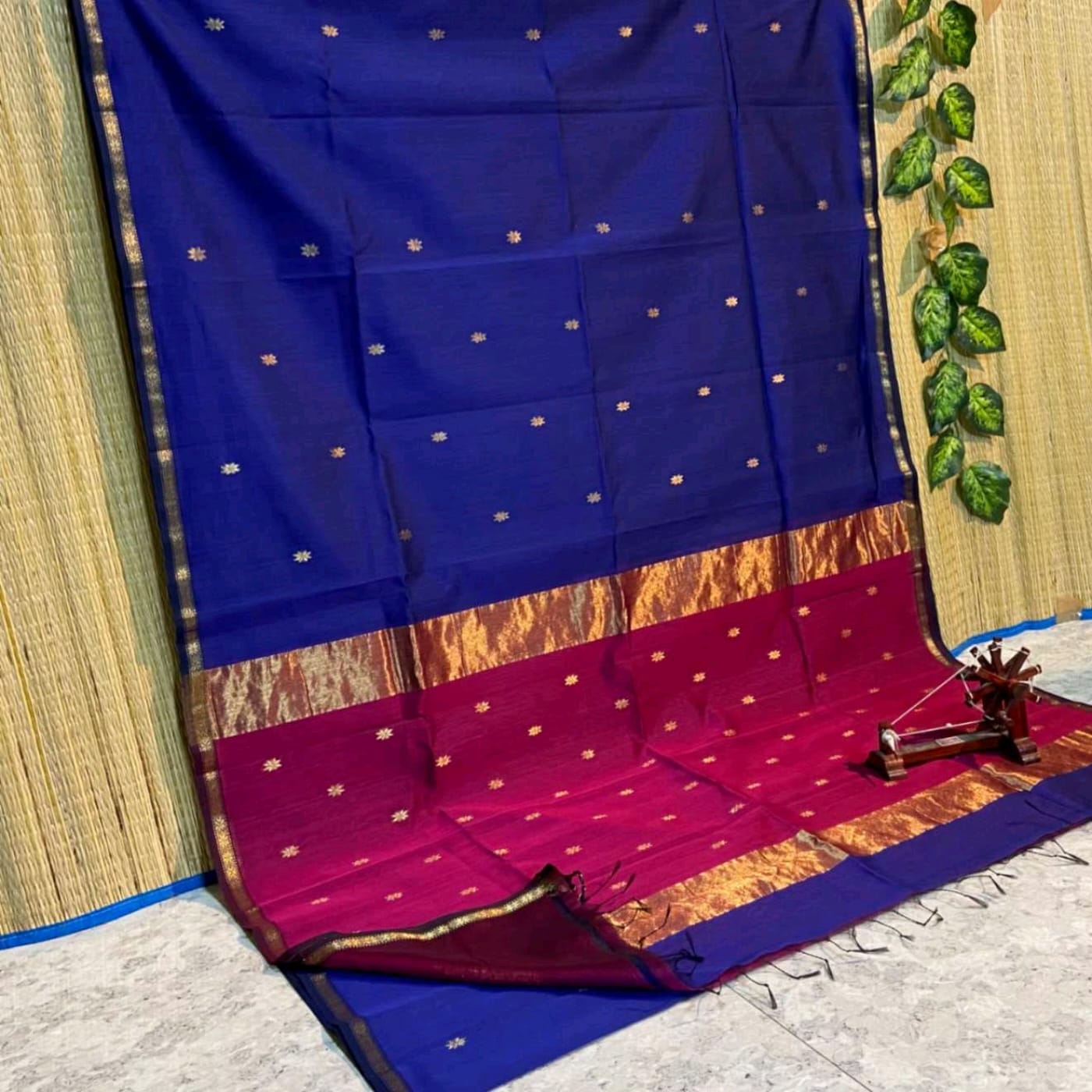 Maheshwari Cotton Silk Zari Work Saree With Blouse