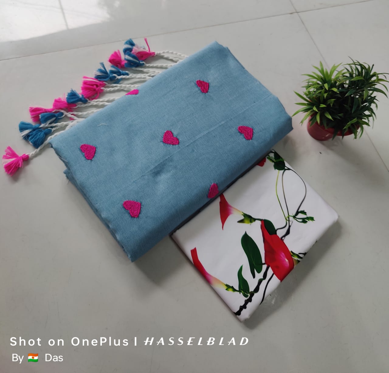 Beautiful Love Embroidery Khaddi Cotton Saree