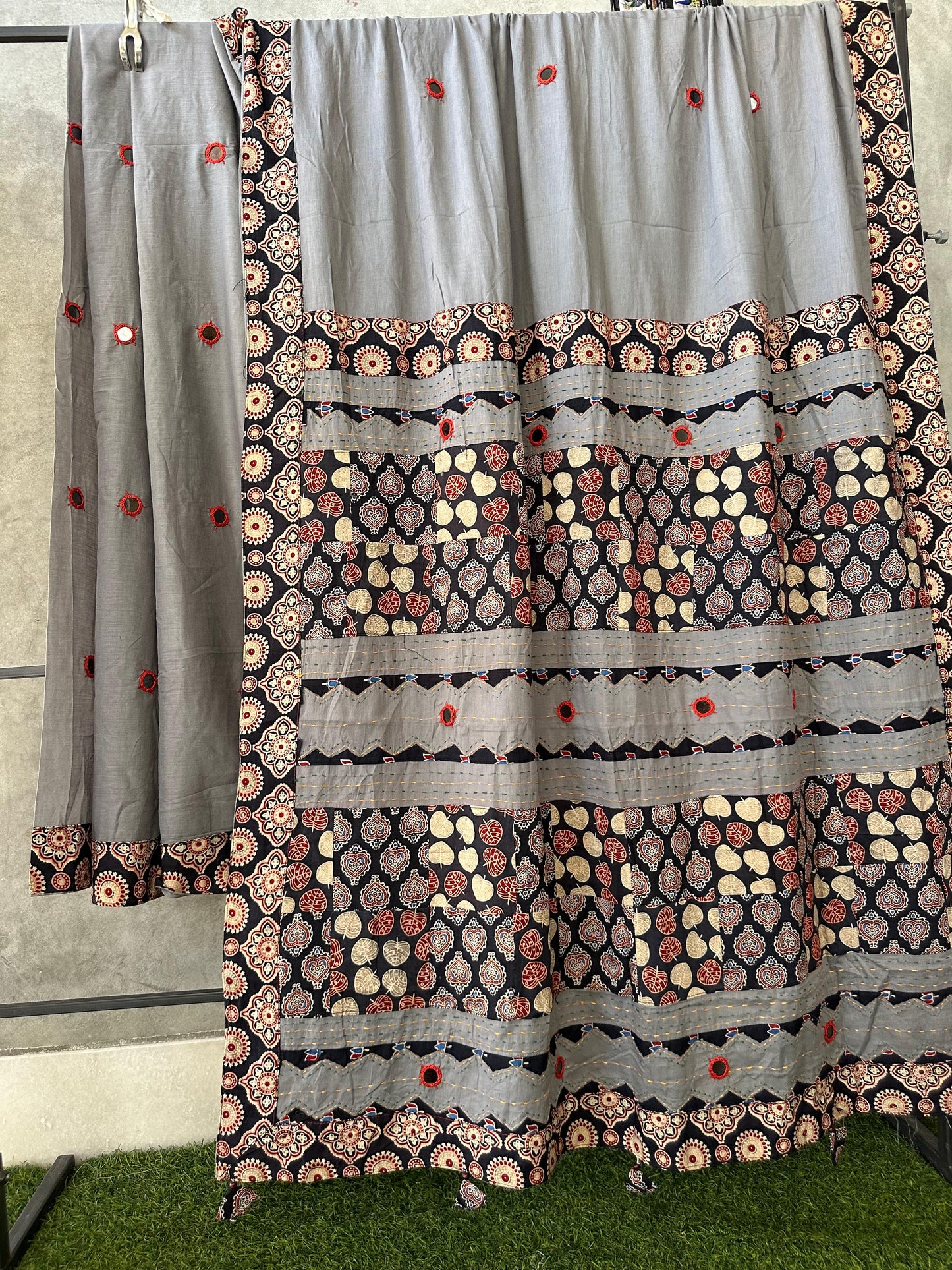 Pure Mul Cotton Saree With Ajrakh Mirror Work