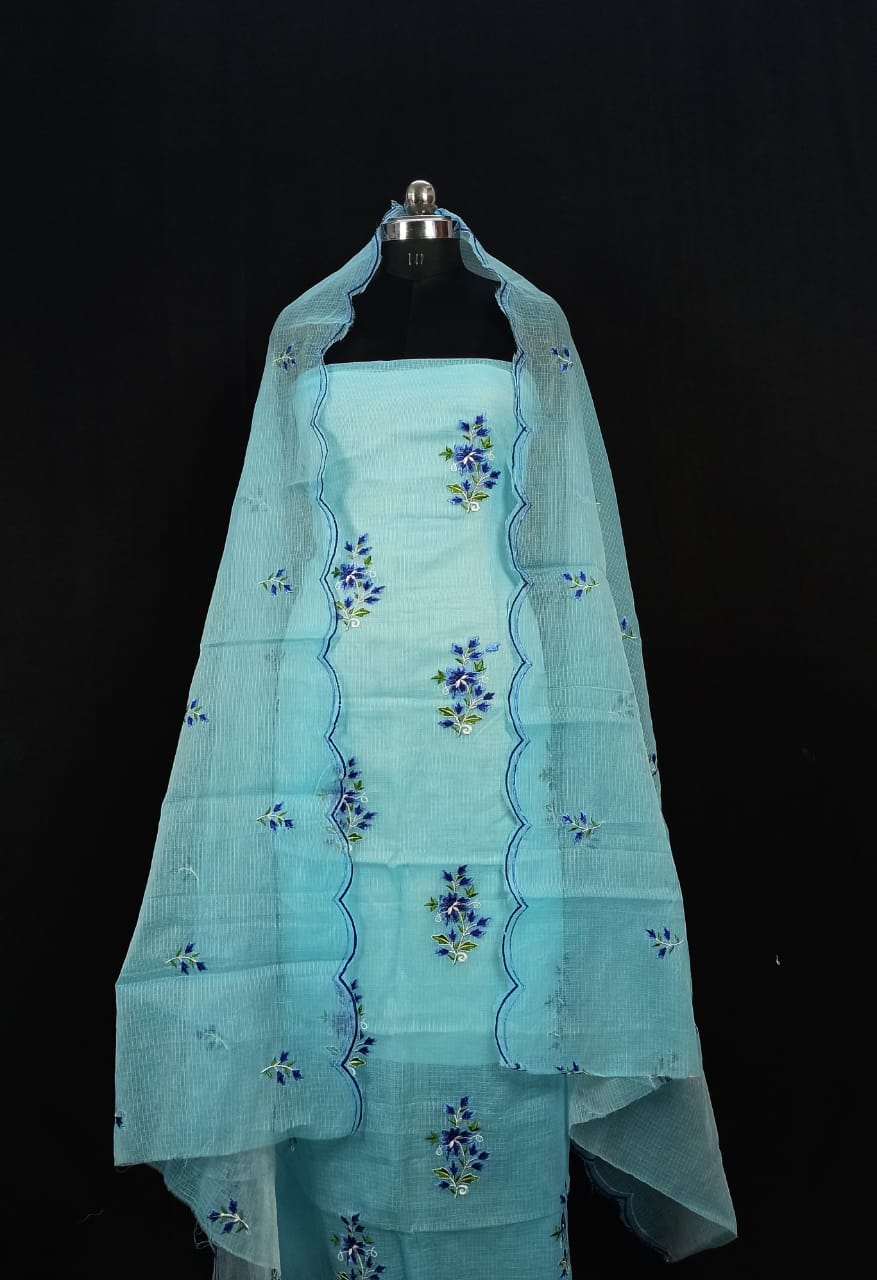 Kota Doria Embroidery work Unstitched Suit