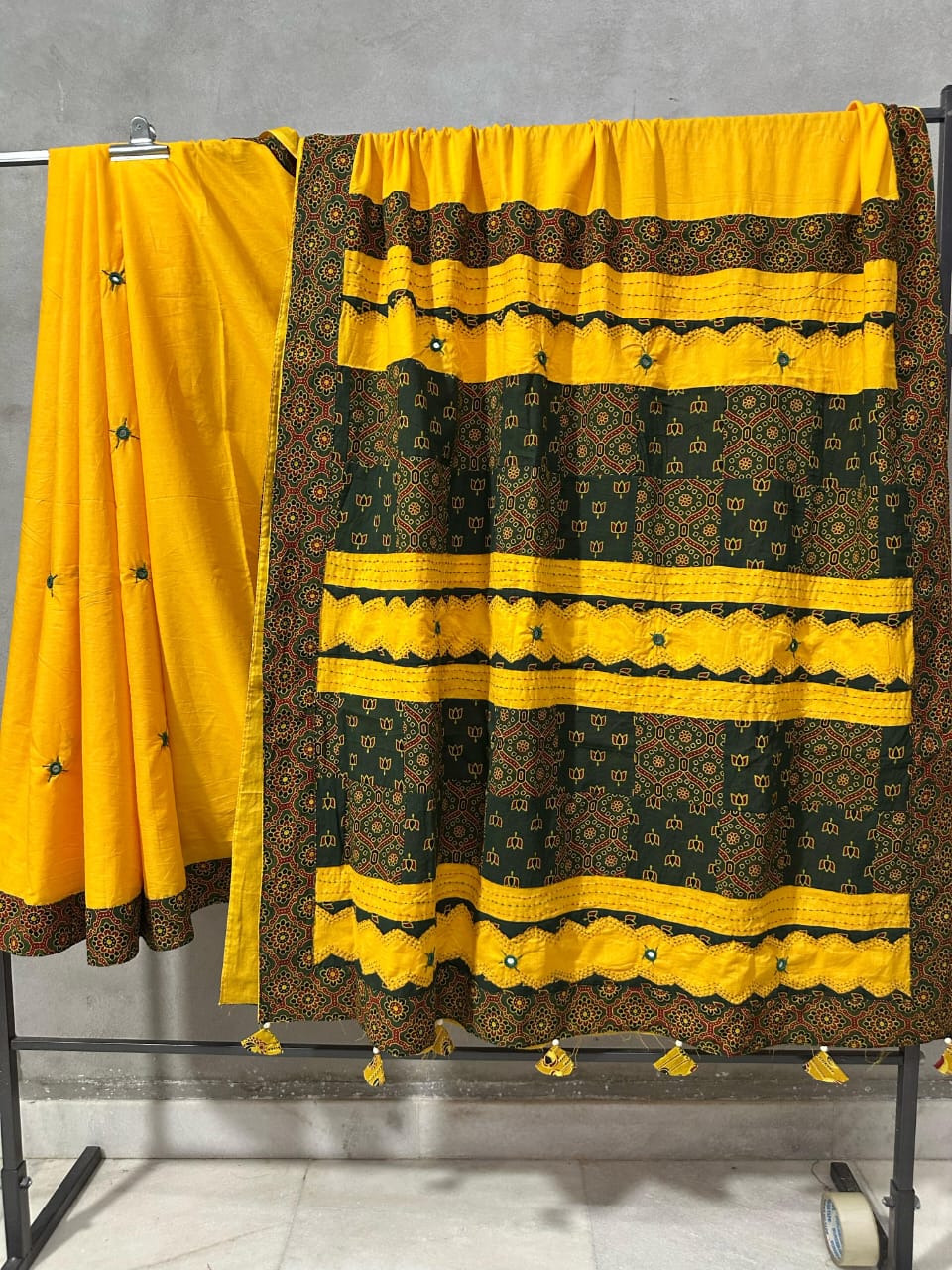 Pure Mul Cotton Saree With Ajrakh Mirror Work