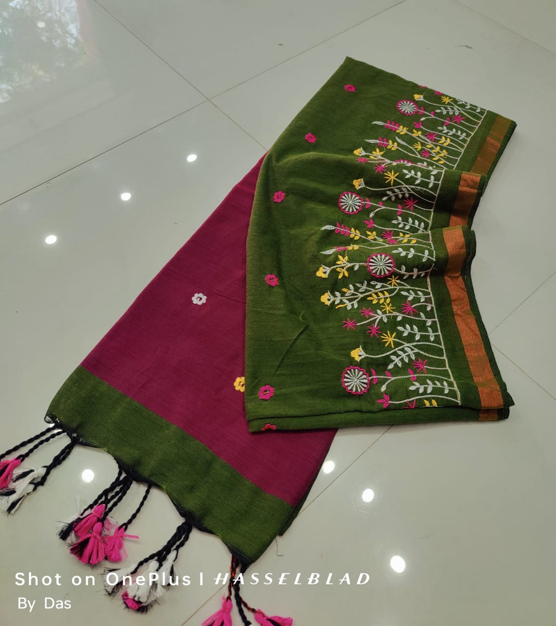 Beautiful Embroidery Khaddi Cotton Saree