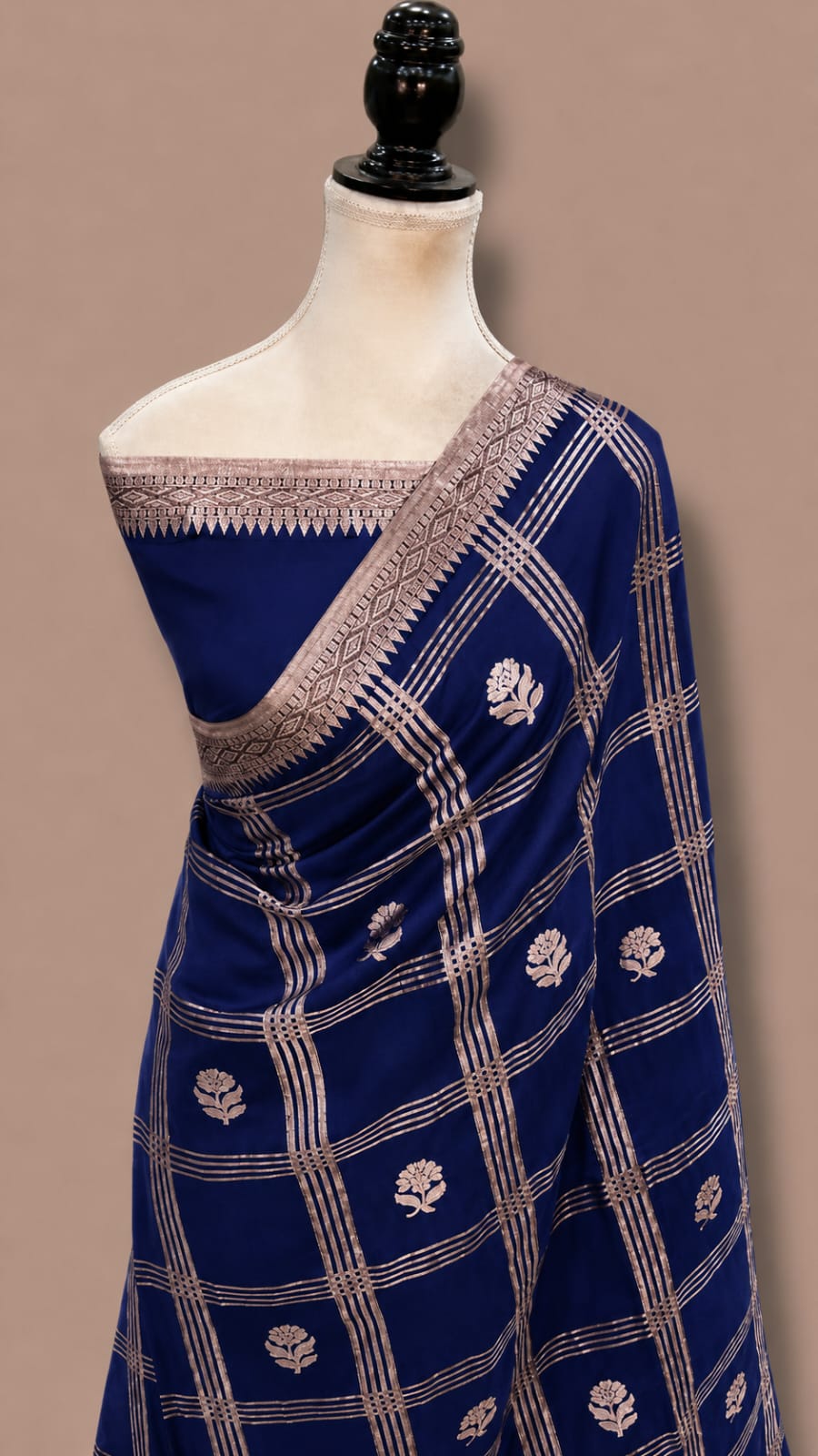 Mango Katan Banarasi Soft Silk Saree with Zari Check Weaving and Floral Boota Work