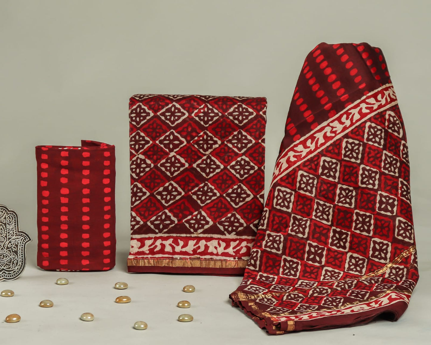 Hand Block Print Chanderi Silk Unstitched Suit