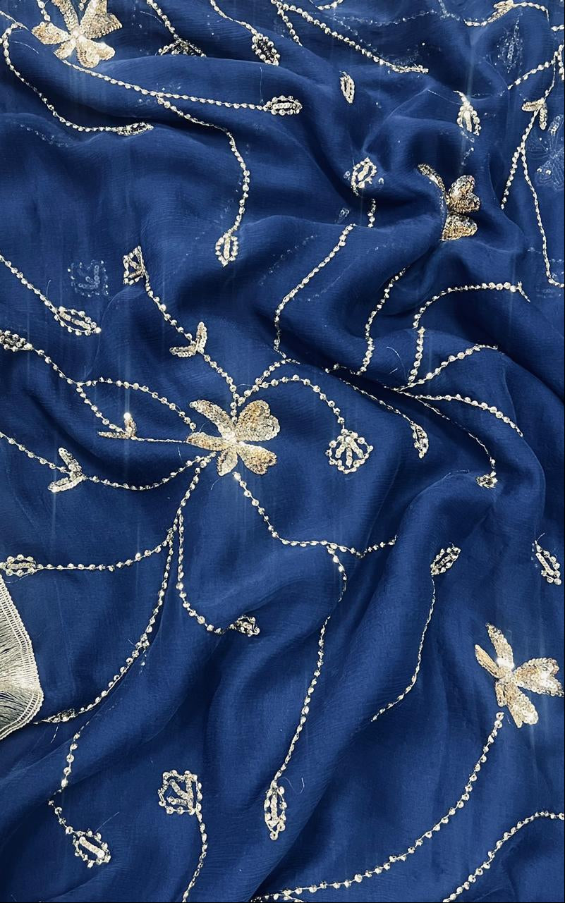 Pure Jaipuri Chiffon Jaal Work Saree With Blouse