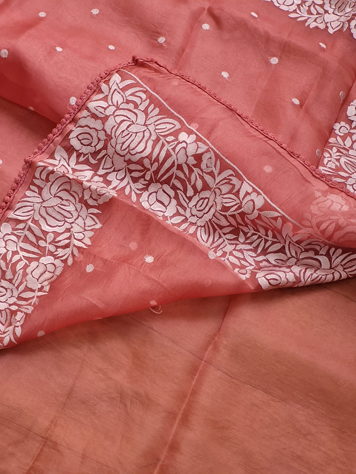 Pure Organza Silk Parsi Embroidery Work Saree With Heavy Blouse