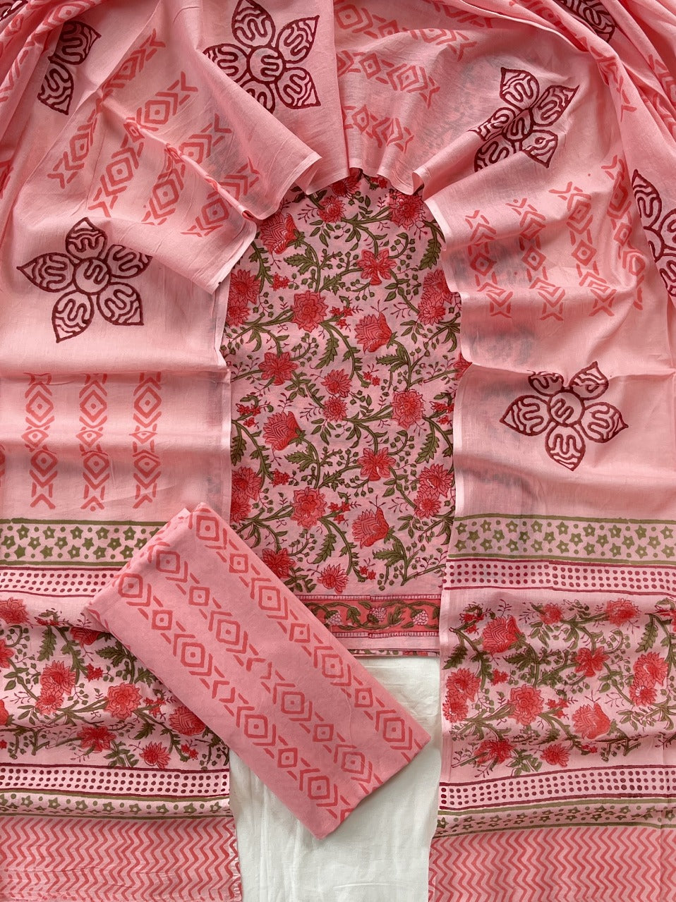 Exclusive new hand block printed cotton suits with cotton duptta