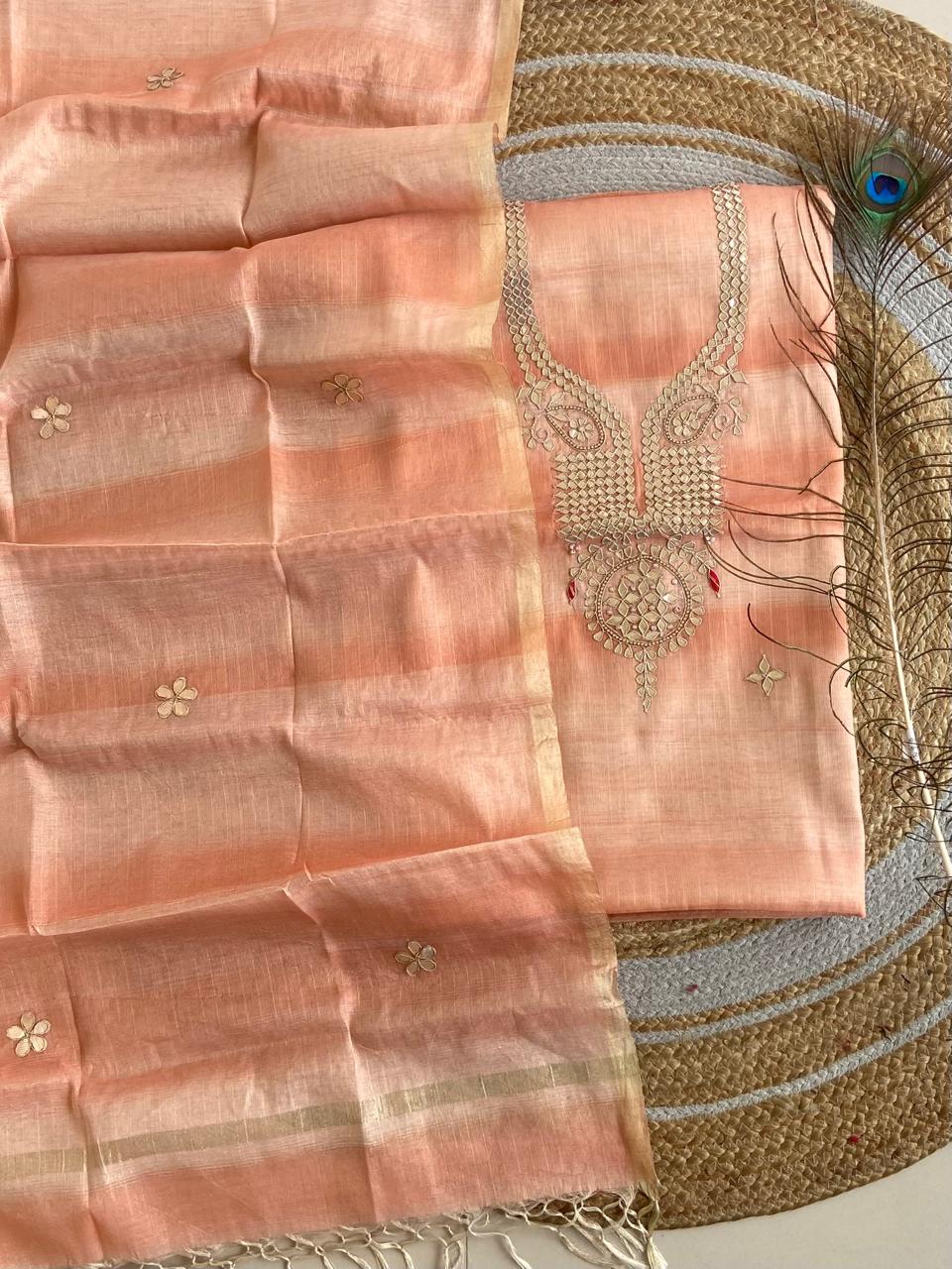 Pure Kota-Doria Unstitched Suit Gota Patti work Work