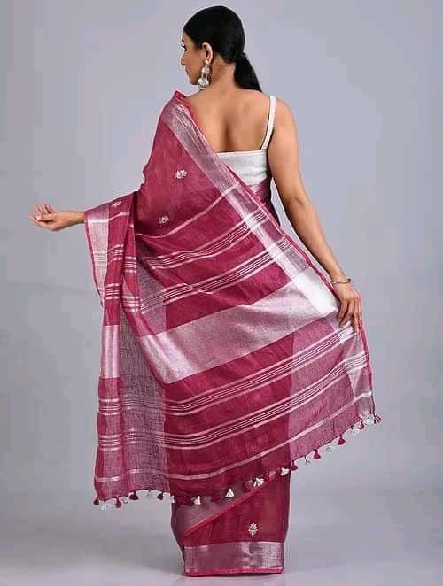 Pure Cotton Embroidery Work Saree With Blouse.