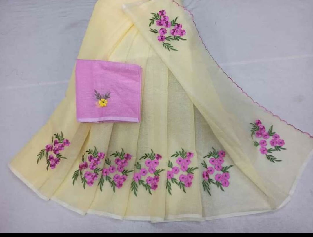 Kota cotton embroidery work Saree