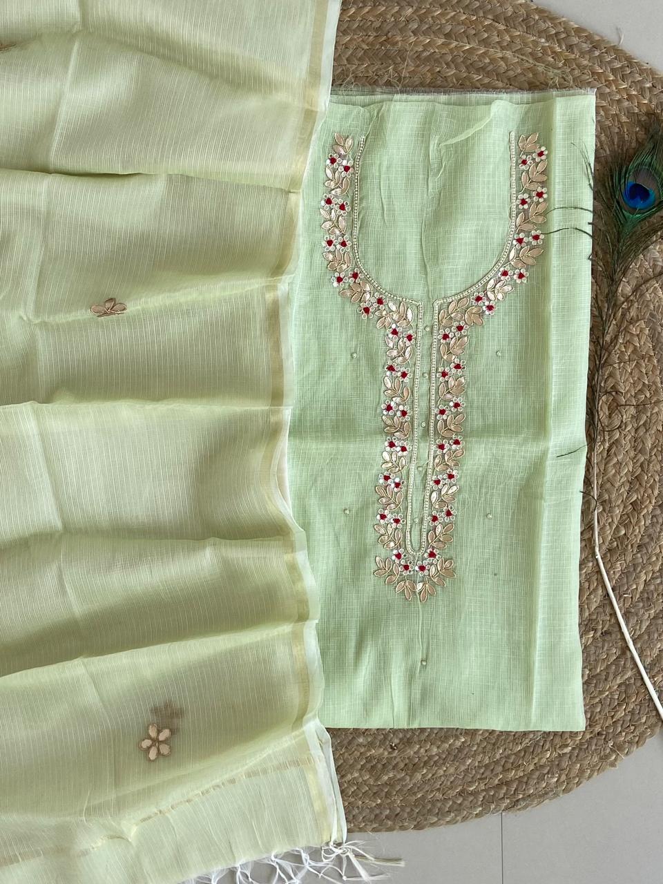 Pure Kota-Doria Unstitched Suit Gota Patti work Work