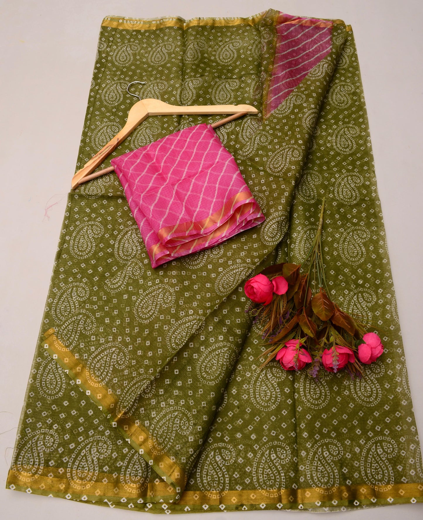 Pure Cotton Kota Doria Kalam Kari Floral Print Saree