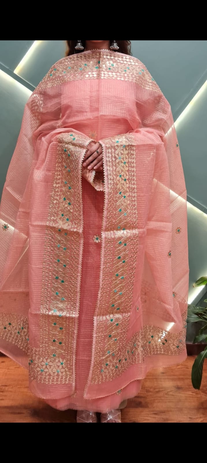 Kota-Doria Unstitched Suit with Embroidey Work