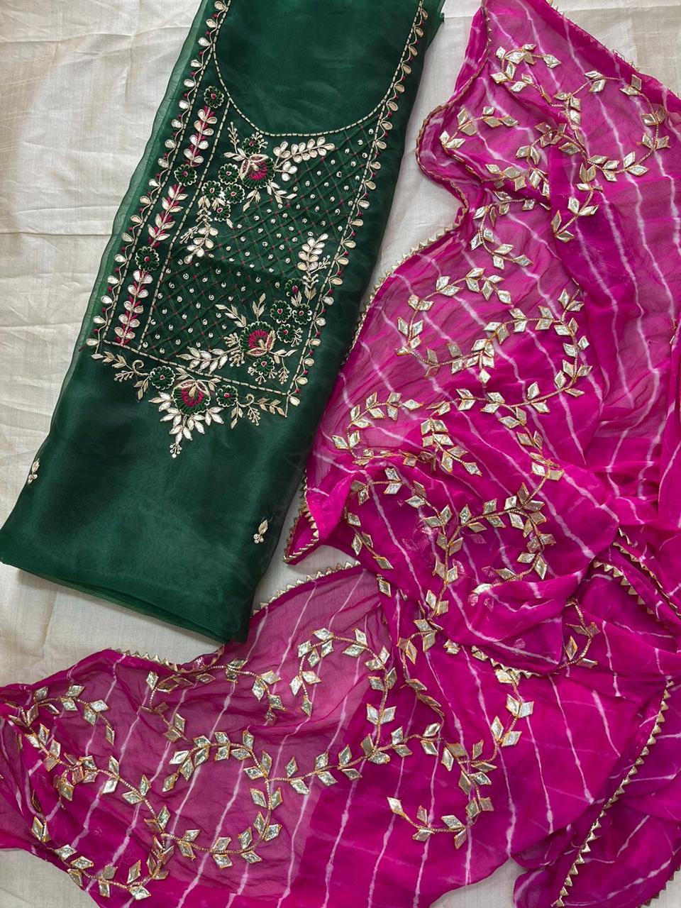 Organza Hand Work Unstitched Suit