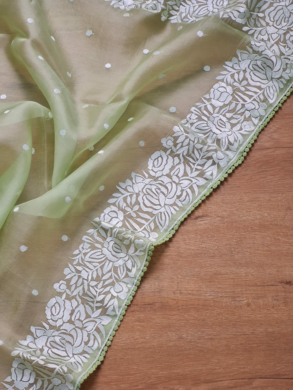 Pure Organza Silk Parsi Embroidery Work Saree With Heavy Blouse