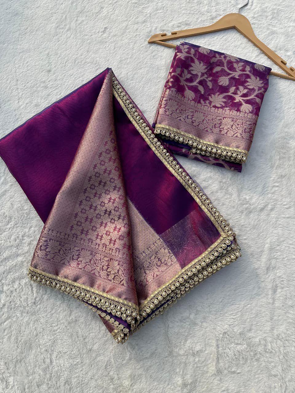 Banarasi Tissue Silk Saree With lace work border