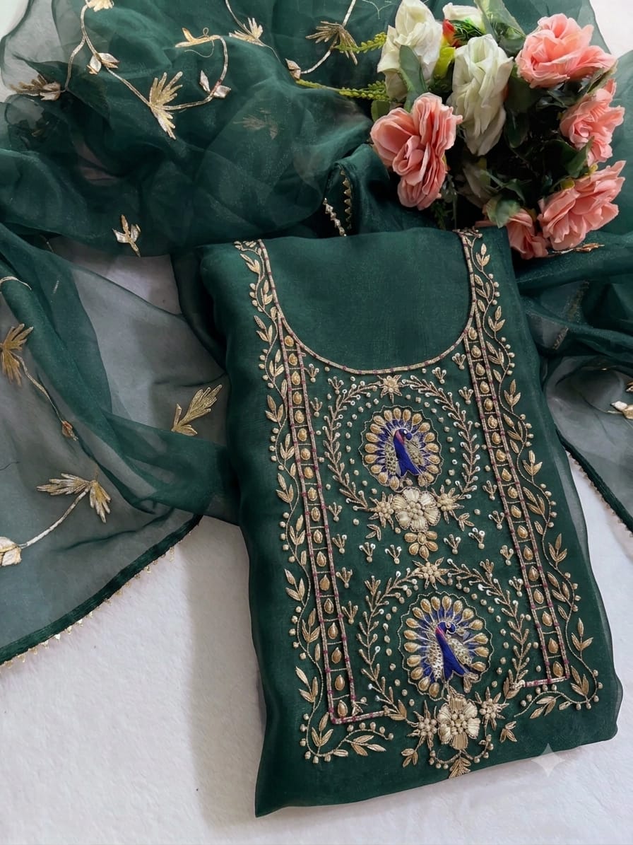 Organza Hand Work Unstitched Suit