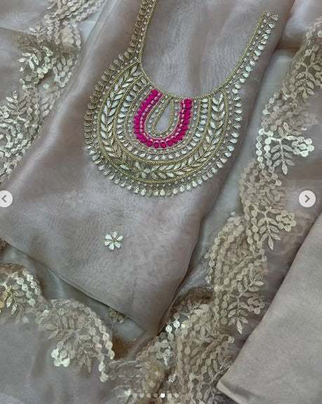 Organza Hand Work Unstitched Suit