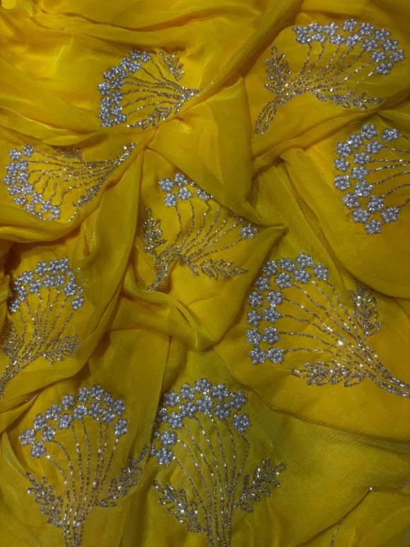 Yellow Diamond Chiffon Saree With Blouse