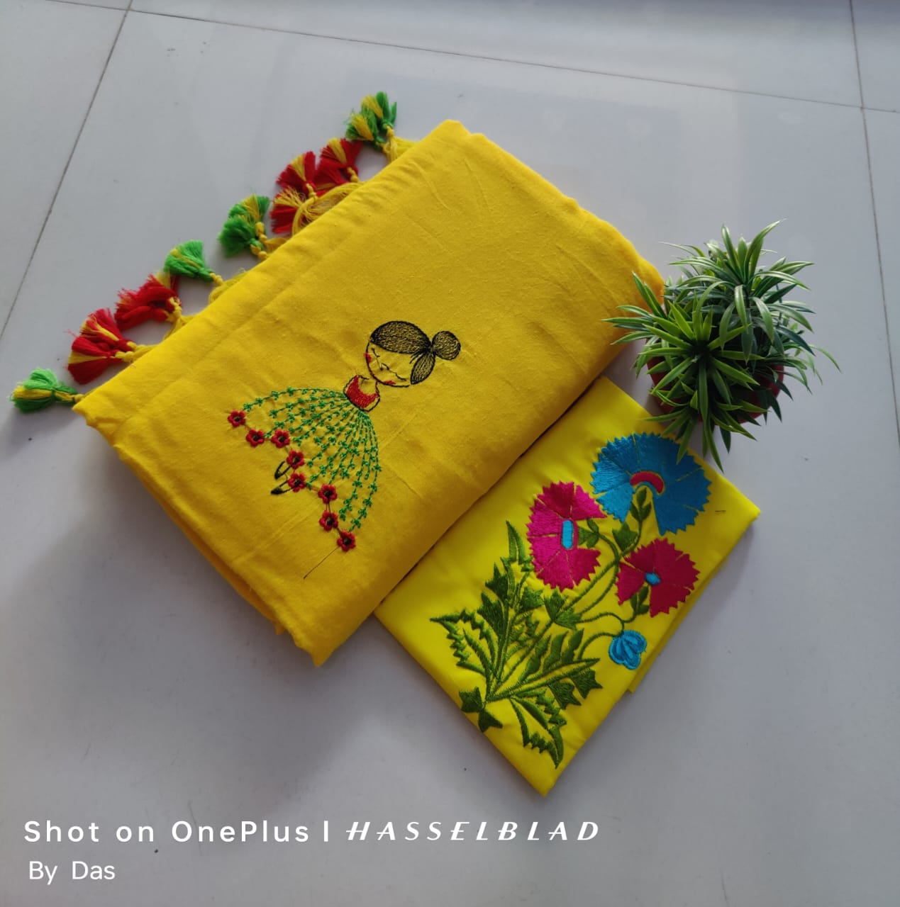 Beautiful Doll Embroidery Khaddi Cotton Saree