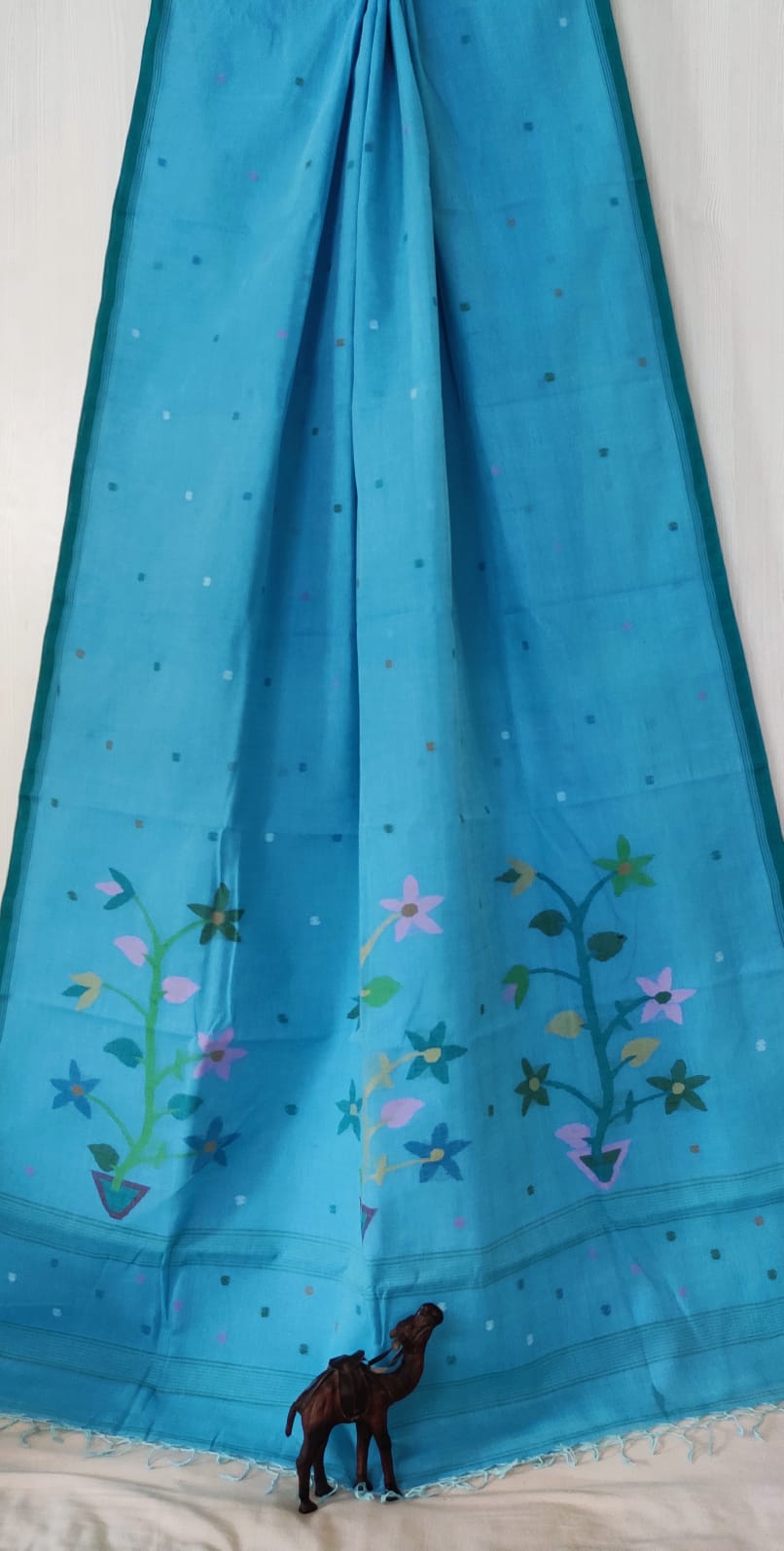 Pure Cotton needle work jamdani Saree With Blouse