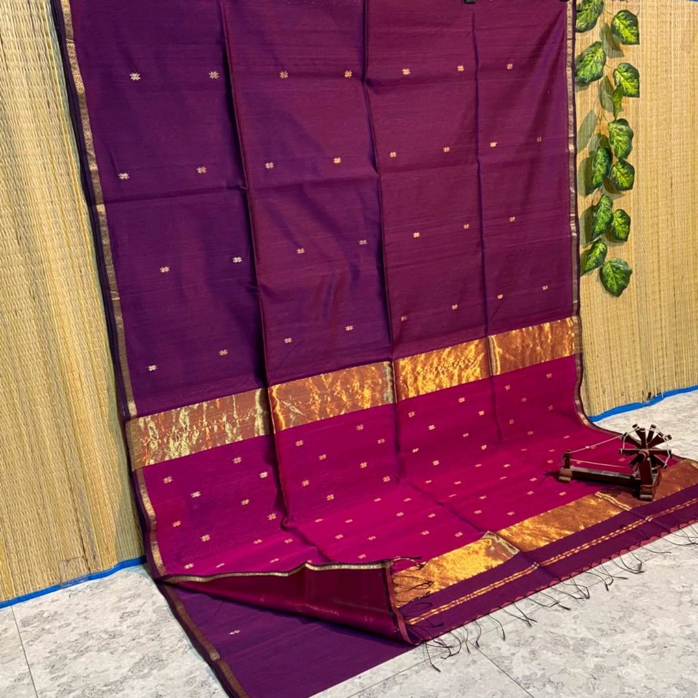 Maheshwari Cotton Silk Zari Work Saree With Blouse