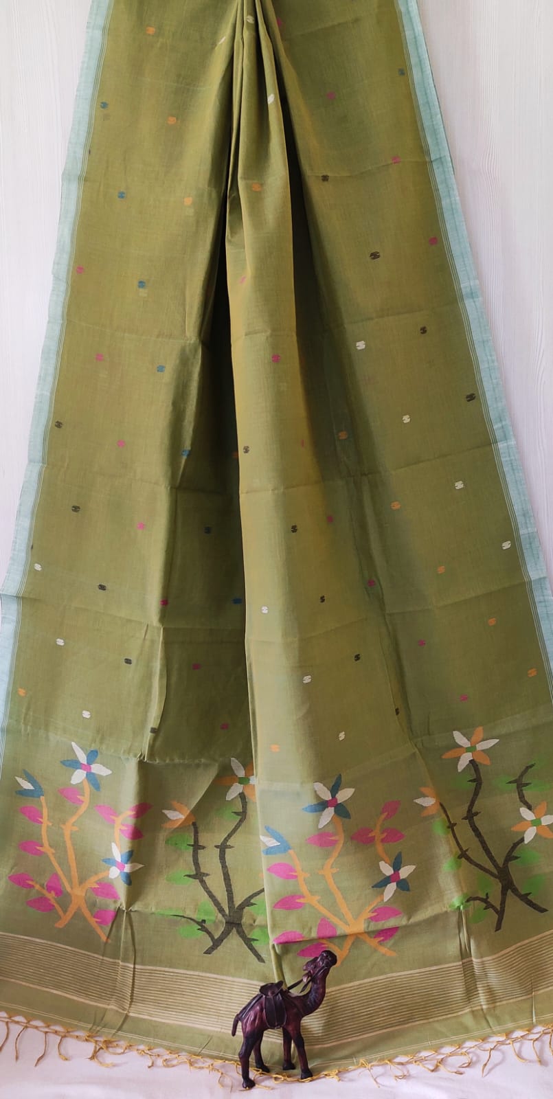 Pure Cotton needle work jamdani Saree With Blouse
