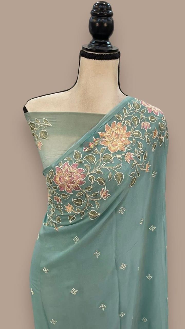 Banarasi Soft Kora Organza Embroidery Work Saree