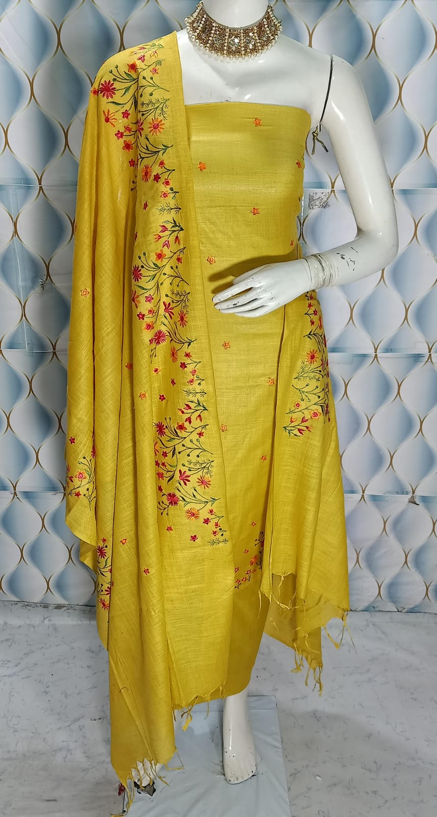Cotton slub Embroidery Work Unstitched Suit