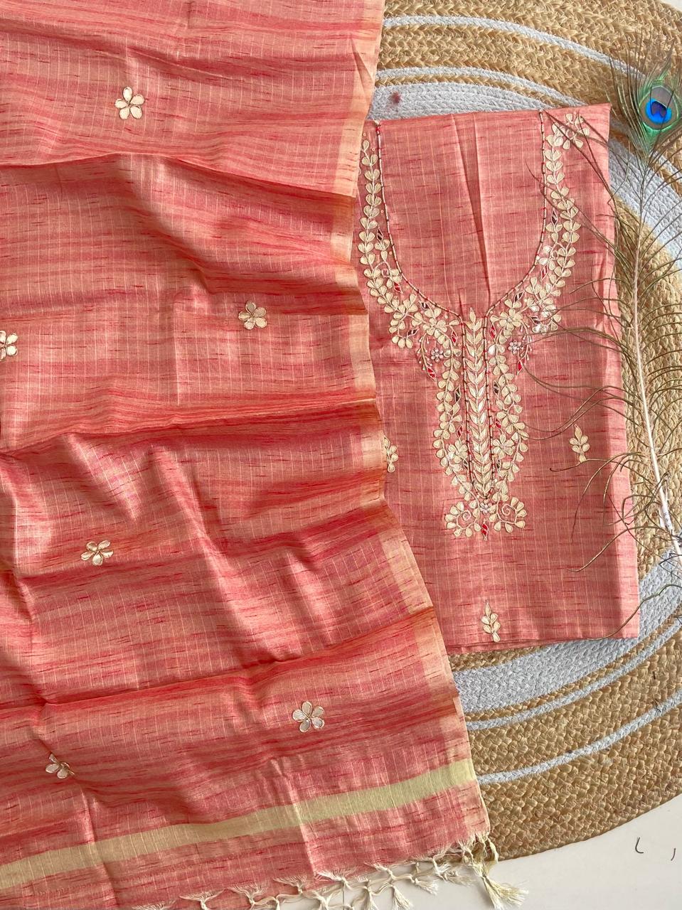 Pure Kota-Doria Unstitched Suit Gota Patti work Work