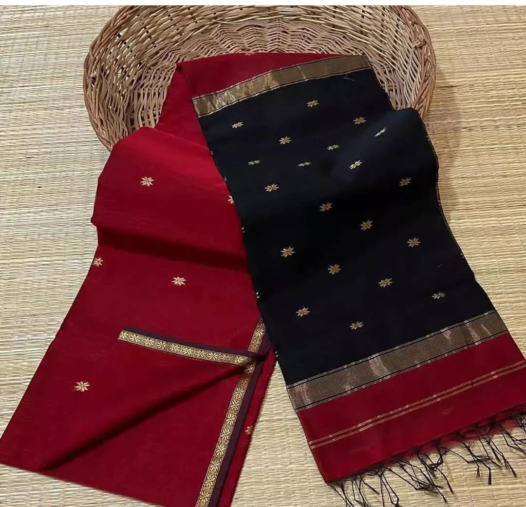 Maheshwari Cotton Silk Zari Work Saree With Blouse