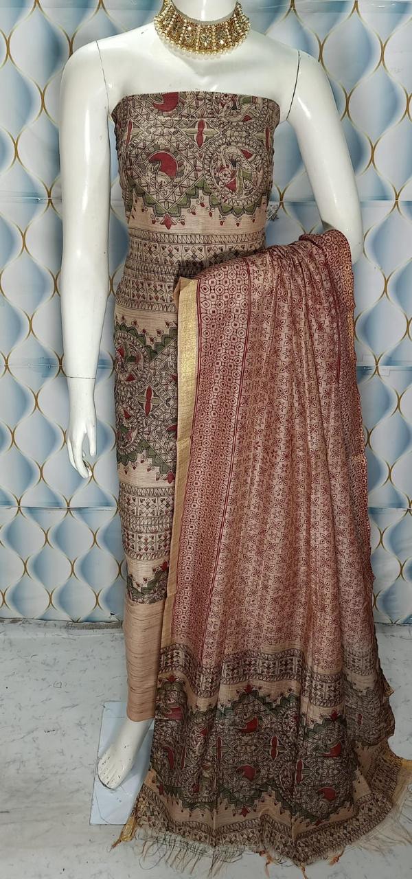 BHAGALPURI KATAN MADHUBANI PRINT UNSTITCHED SUIT