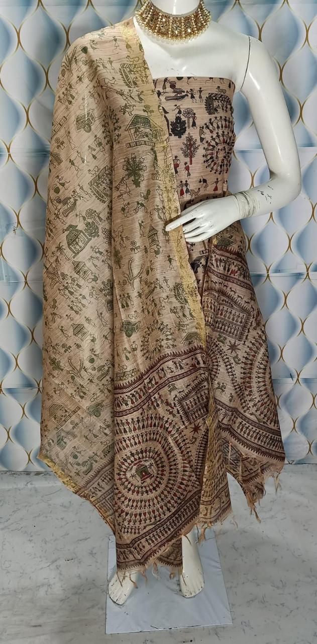 BHAGALPURI KATAN MADHUBANI PRINT UNSTITCHED SUIT