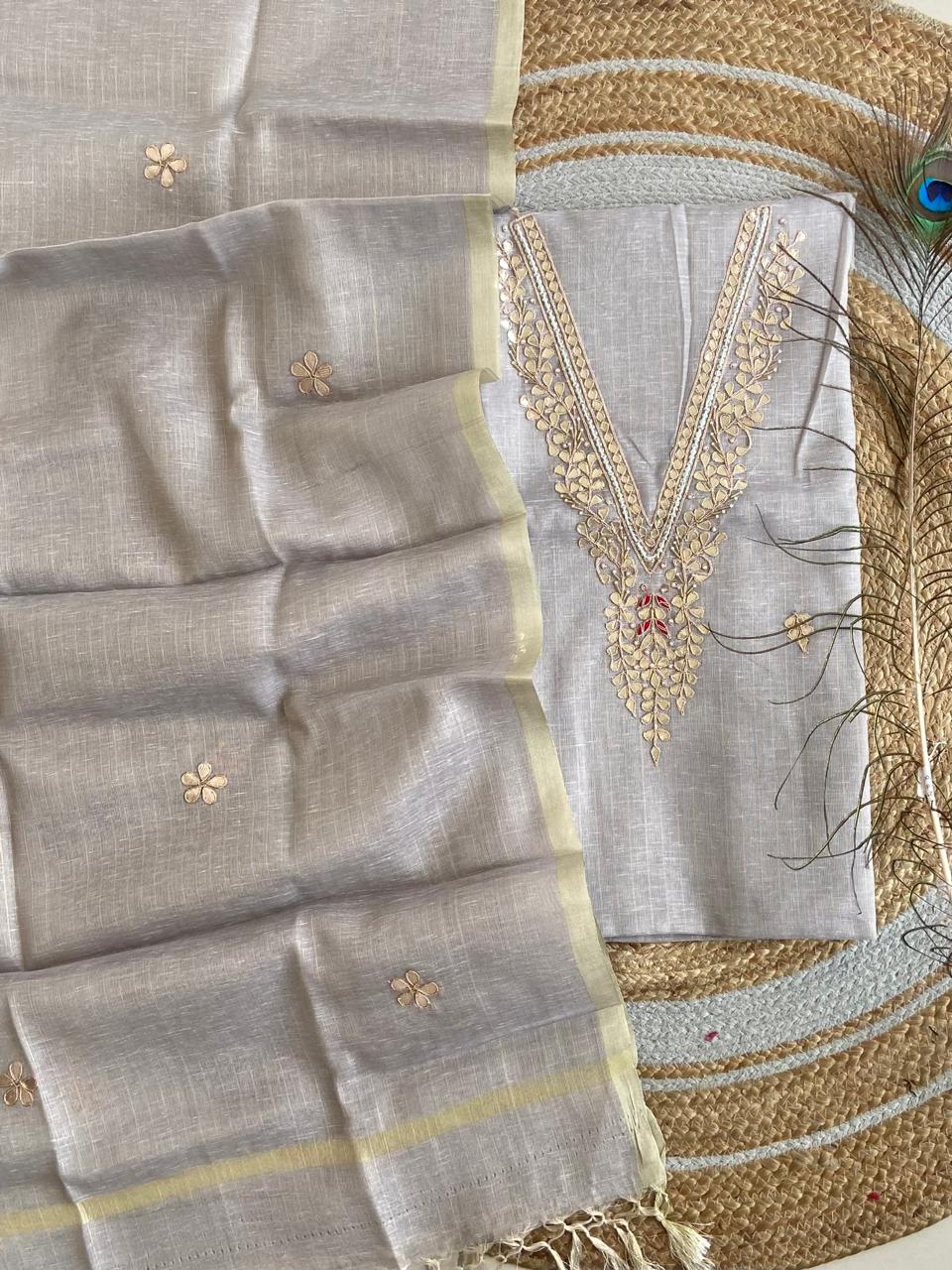 Pure Kota-Doria Unstitched Suit Gota Patti work Work