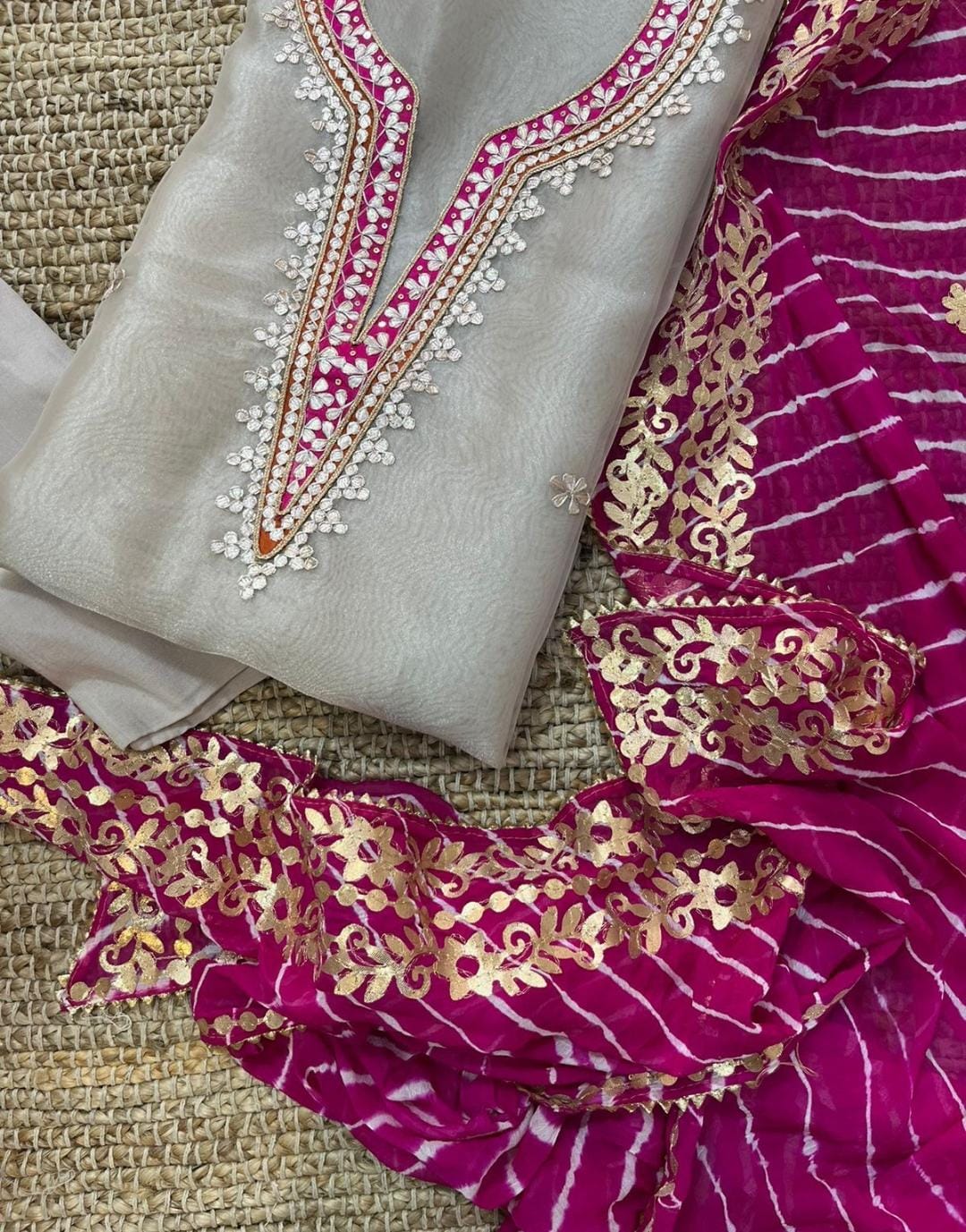 Organza Hand Work Unstitched Suit