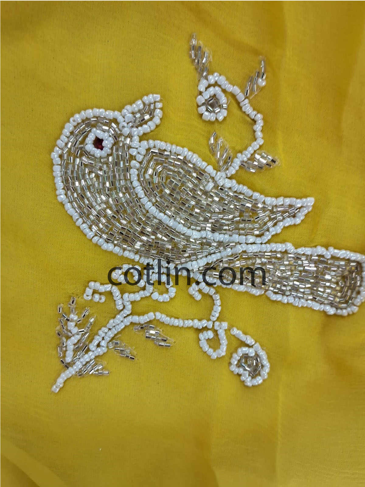 Beautiful Pure Jaipuri Chiffon 13 big Bird motif work Saree with blouse