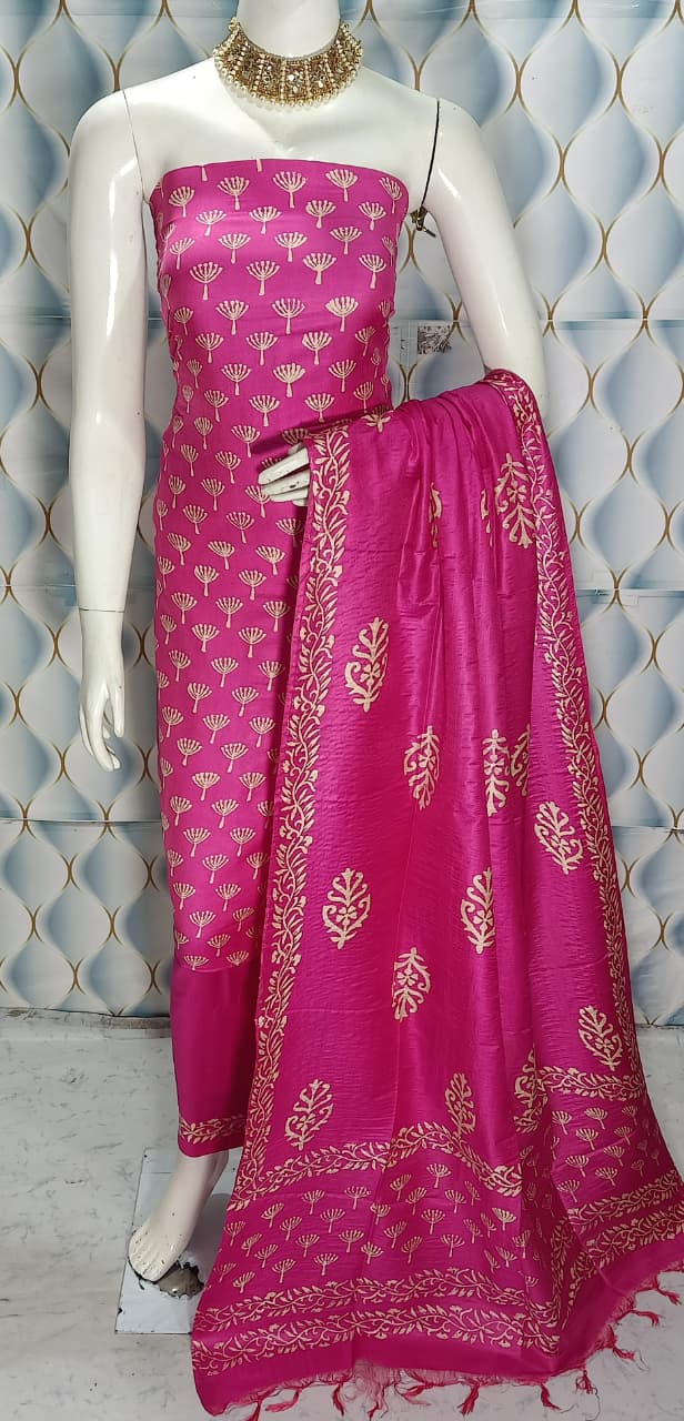 Cotton slub discharge print Unstitched Suit