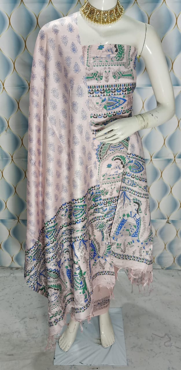 BHAGALPURI KATAN MADHUBANI PRINT UNSTITCHED SUIT