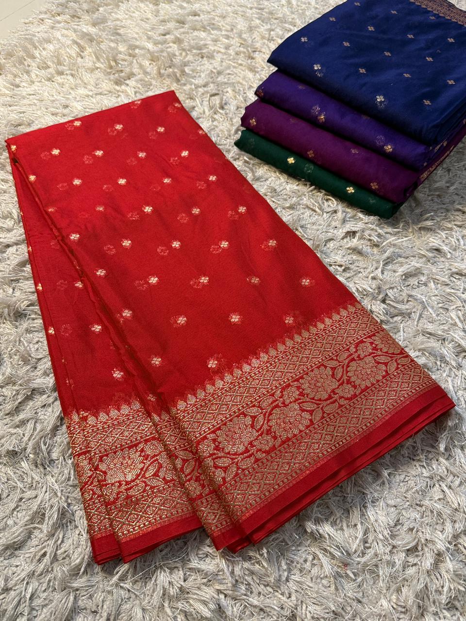 Designer Banarasi Handloom Semi Khaddi Georgette silk Saree with allover Zari