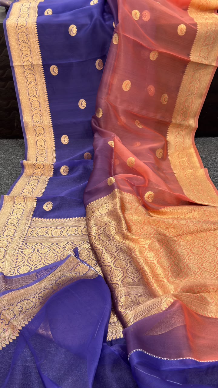 Pure Handloom banarasi kora Silk Saree With Blouse