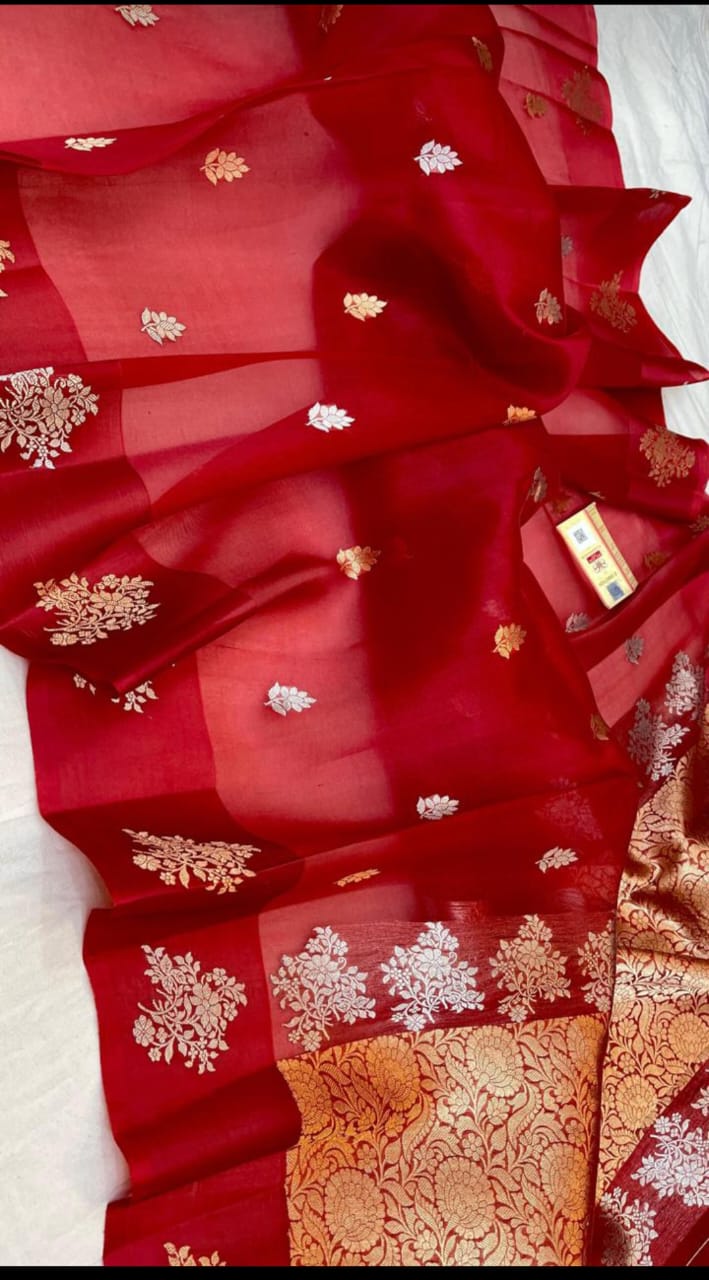 Pure Handloom banarasi kora Silk Saree With Blouse