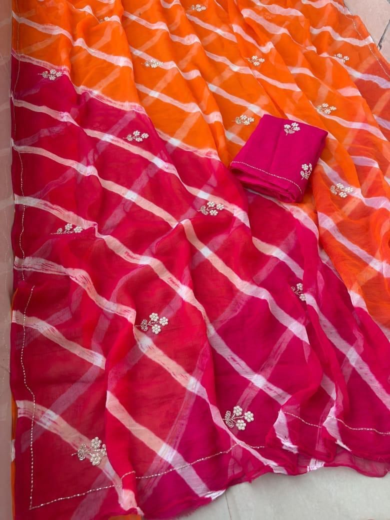 Semi Chiffon Leheriya Pattern Saree