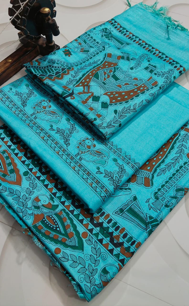 BHAGALPURI KATAN MADHUBANI PRINT UNSTITCHED SUIT