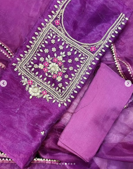 Organza Hand Work Unstitched Suit