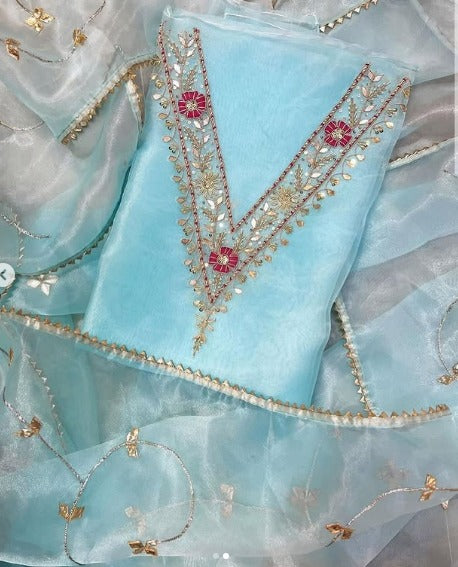 Organza Hand Work Unstitched Suit
