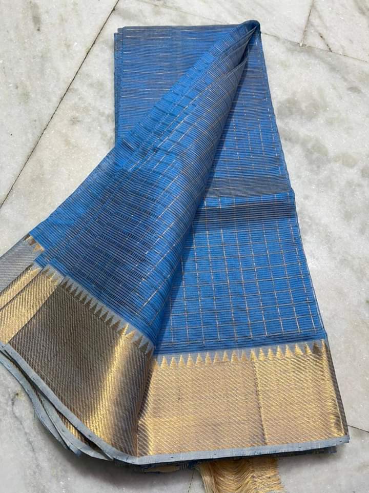Pure Cotton Silk Mangalagiri Saree With Running Blouse .