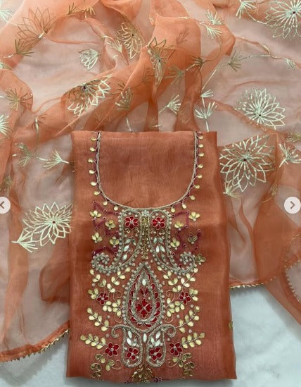 Organza Hand Work Unstitched Suit