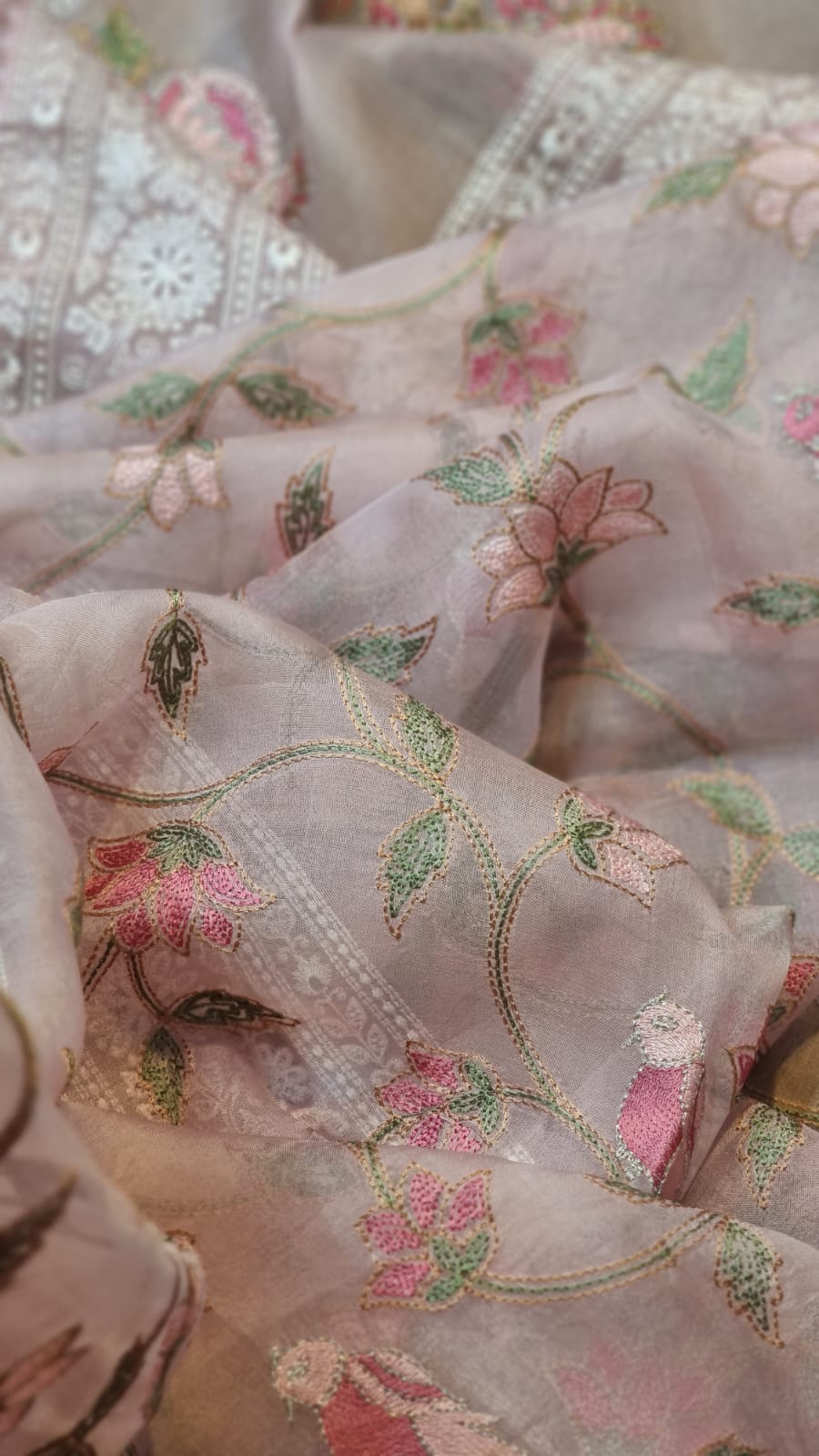 Pure organza silk embroidery work saree with blouse