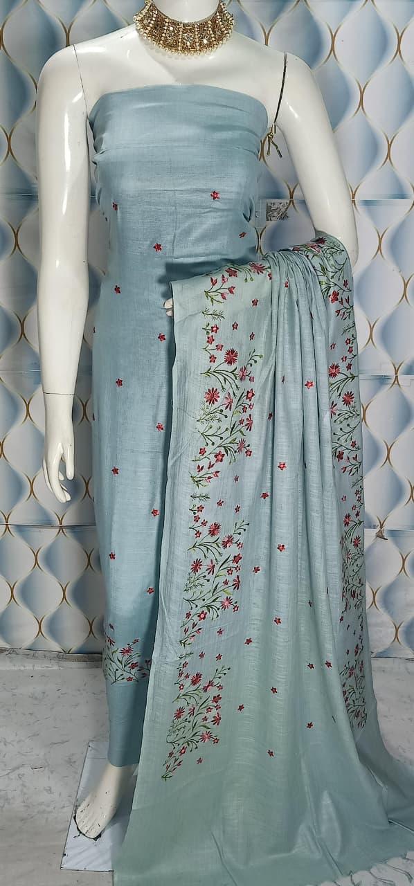 Cotton slub Embroidery Work Unstitched Suit