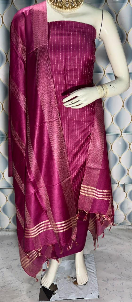 Bhagalpuri Katan Silk 3PC Unstitched Suit